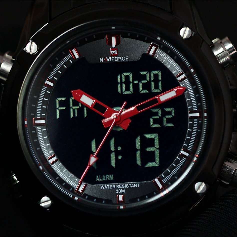 NAVIFORCE NF9050 Luxury Dual Movt Men Quarz Watches Analog Digital LED Sport Military Wrist Watch