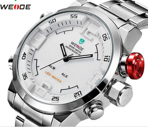 White WEIDE Men Fashion Quqrtz Sport LED Wristwatch Watch