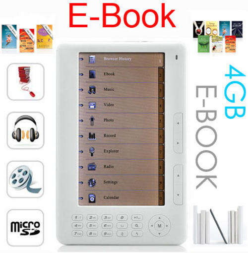 4GB New 7" High Resolution Digital Ebook Reader, Super Media Player
