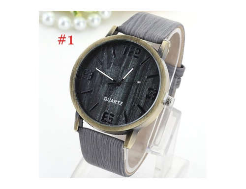 Unisex Leather Band Wooden Frame Wristwatch Mens Womens Quartz Watch Jewelry Gifts