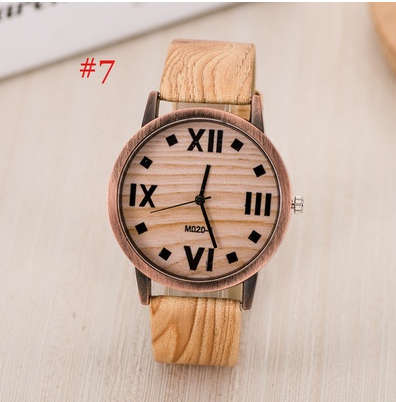 Unisex Leather Band Wooden Frame Wristwatch Mens Womens Quartz Watch Jewelry Gifts