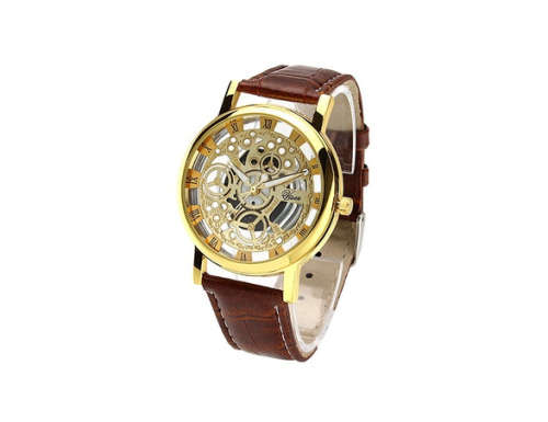 Fashion Unisex Womens Mens Leather Mechnical Wristwatch Hollow Quartz Watches Lovers Jewelry