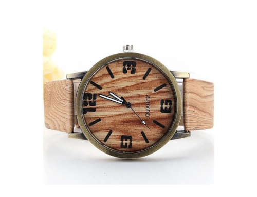 Unisex Leather Band Wooden Frame Wristwatch Mens Womens Quartz Watch Jewelry Gifts