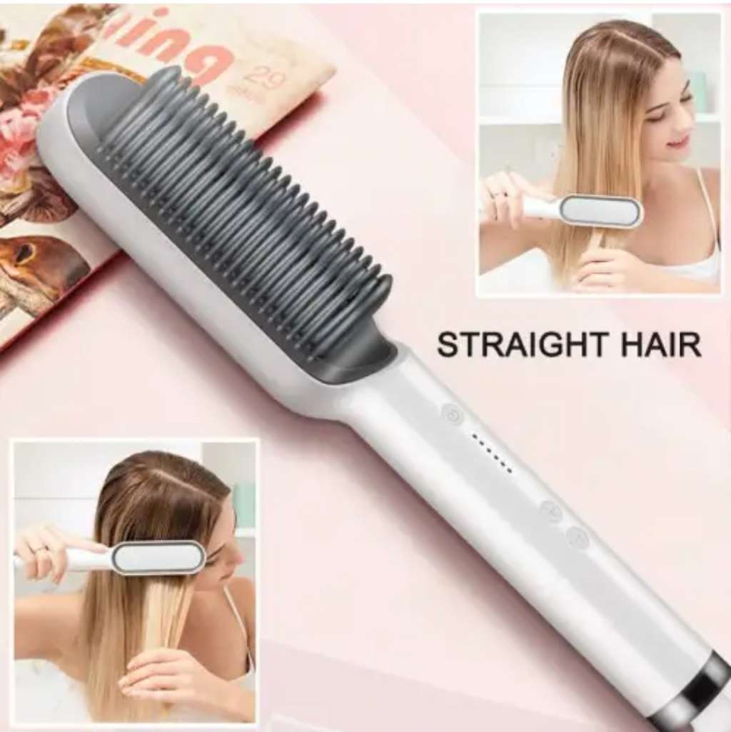 Electric Hair Brush Straightener Heating Comb - Red