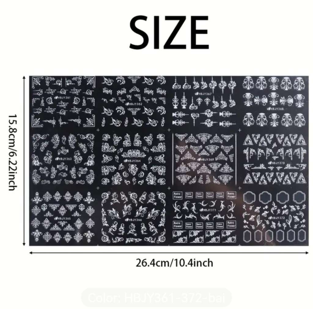 12pcs 3D Nail Stickers (White Flower Leaf Lace Design)