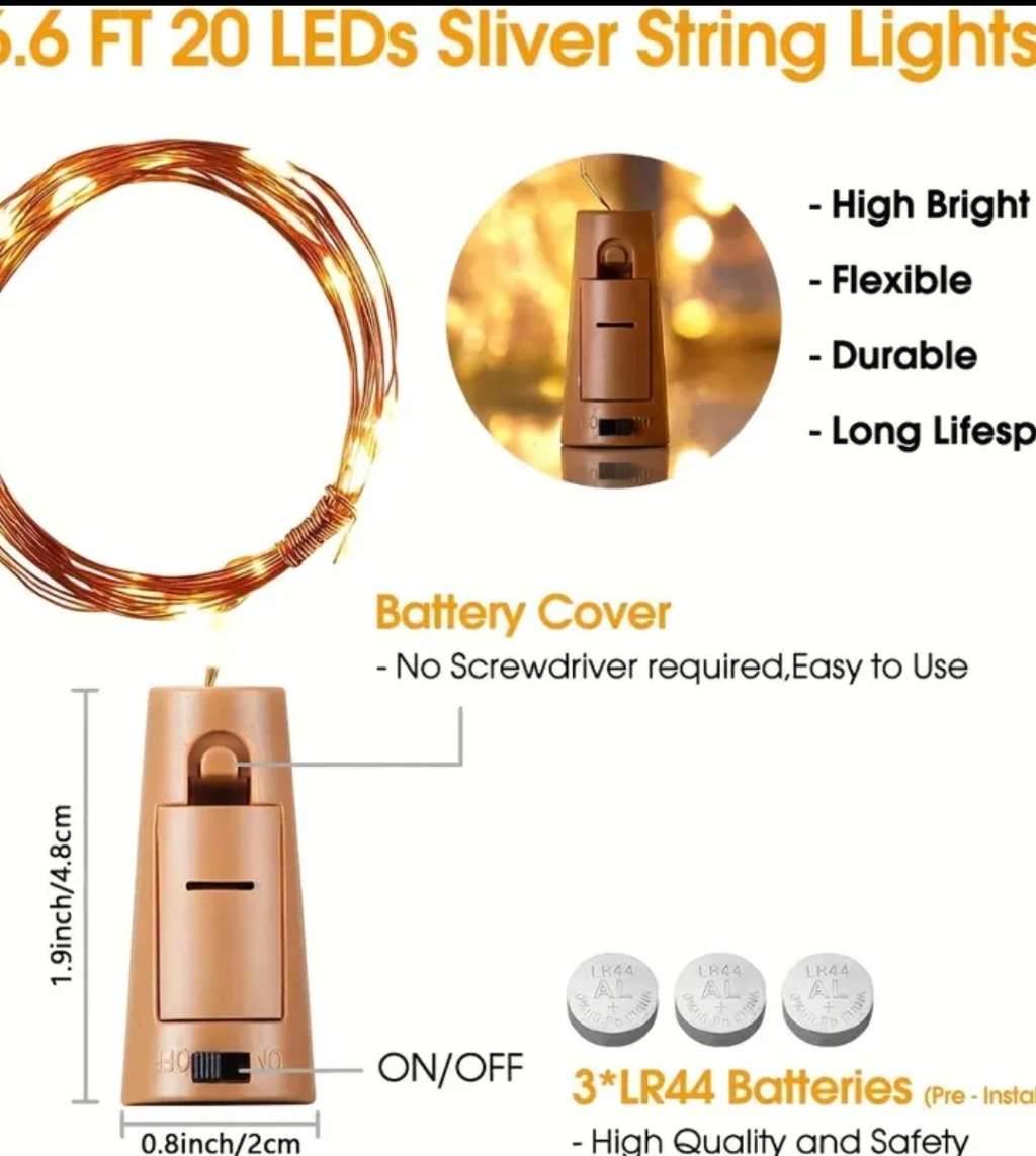 12 Pack Wine Bottle String Lights, With Switch, 6.6Ft 20 LED Bottle Light, Universal Size