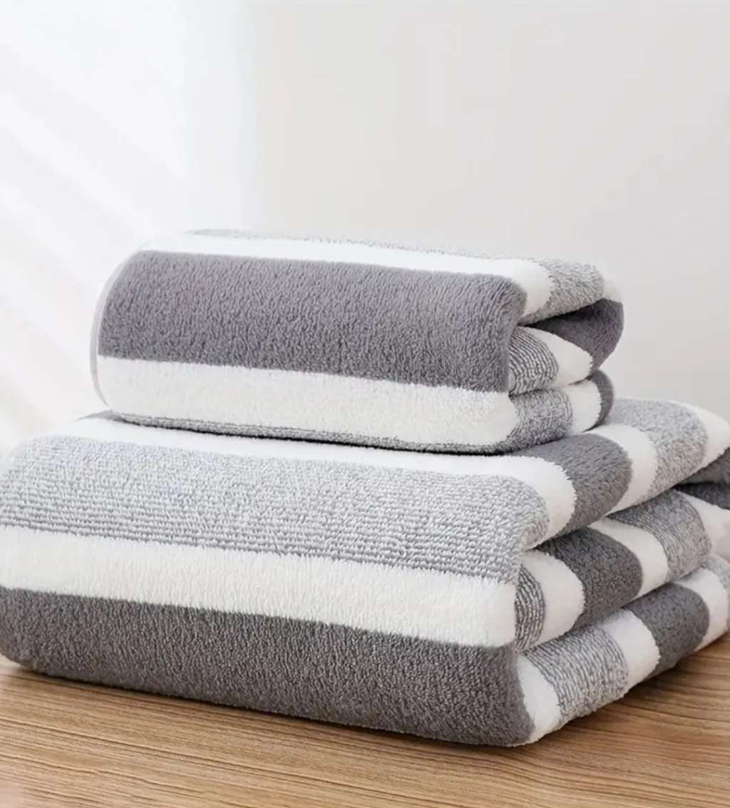 Striped Towel Set - Ultra-Fast Quick-Dry, Super Absorbent, Plush, and Durable