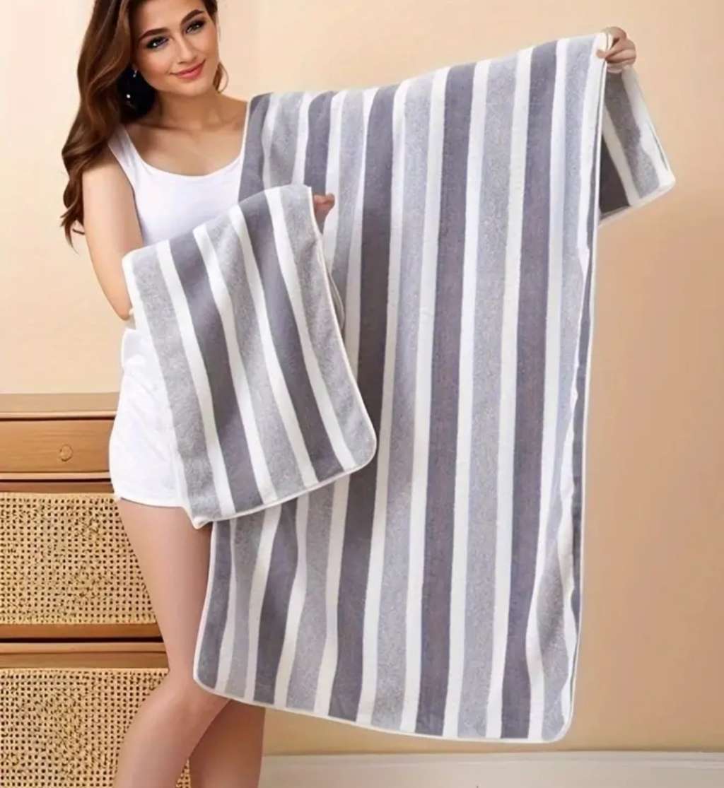 Striped Towel Set - Ultra-Fast Quick-Dry, Super Absorbent, Plush, and Durable