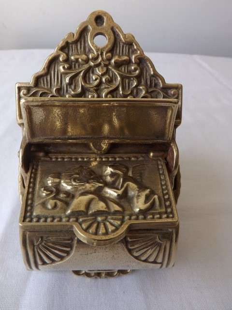 interesting wall container possibly for matches ... of brass !!!