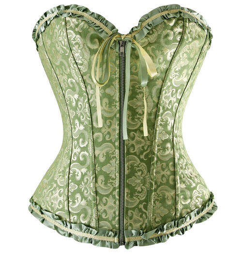 Embroidered Front Zipper Corset   S,M,L,XL,2XL