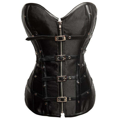 Steampunk FauX  Leather and Satin Buckle-up Zipper Corset   S,M,L,XL,2XL,3XL,4XL,5XL,6XL