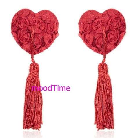 Heart Shape Lace Floral Tassel Nipple Covers