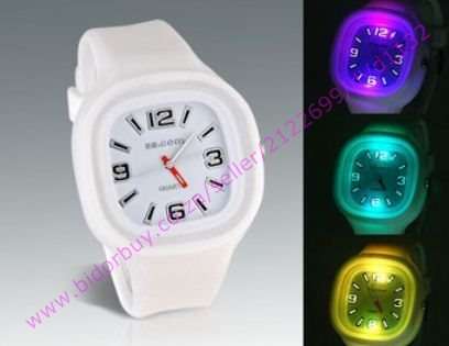 White Silicone Unisex Watches with Colorful LED Light (In Stock)