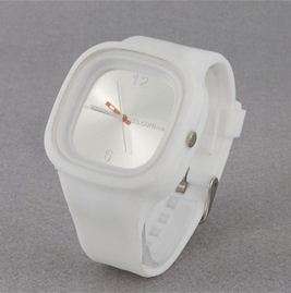 Square Dial Silicone Watch Band Unisex (White)