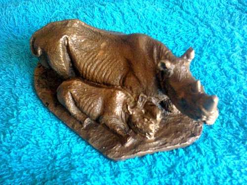 BRONZE RHINO AND CALF by Keith Calder