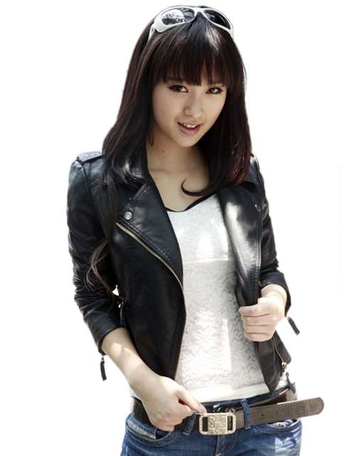Black NEW Hot Sale Slim Women's Faux Leather Motorcycle Outerwear Coats & Jackets