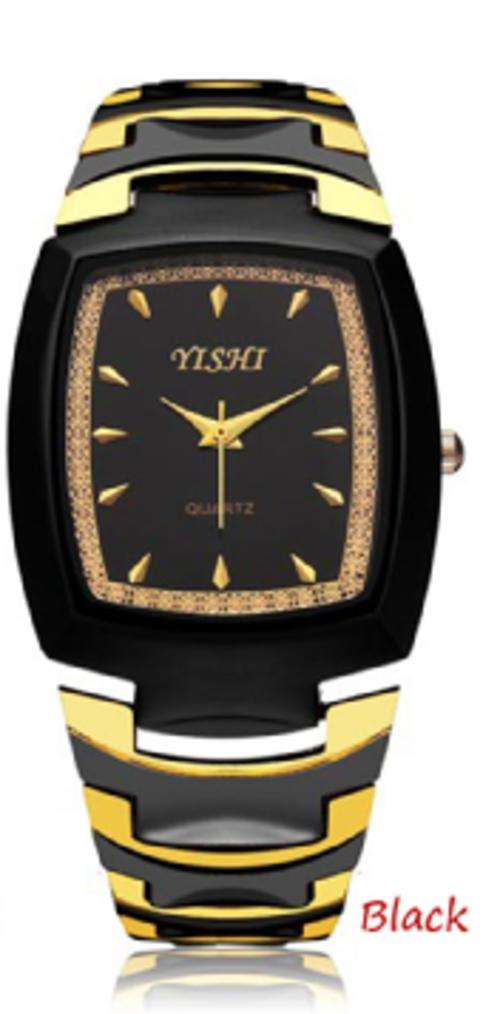 Fashion YISHI Stainless Steel Gold Black Men Wrist Quartz Watch