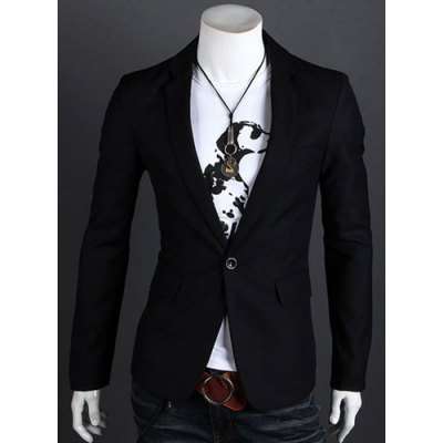 Stylish Lapel Slimming Solid Color Multi-Pocket Long Sleeve Polyester Blazer For Men