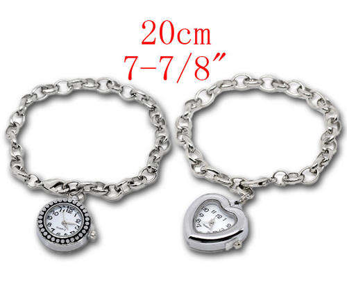 Round/Heart Quartz Watch Bracelets. Fit Clip On Charm 20cm