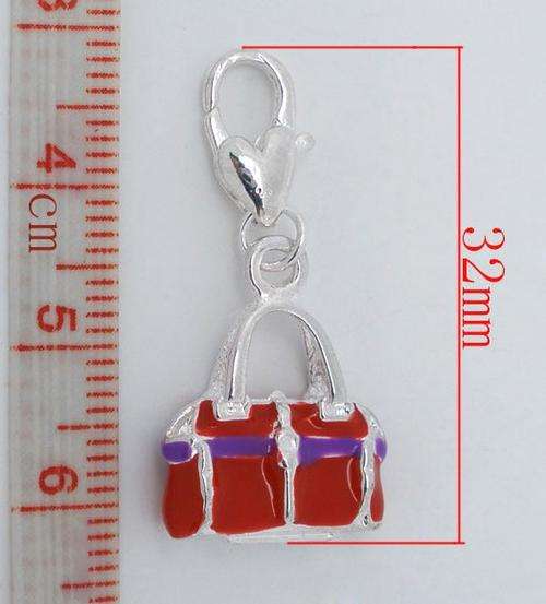 RED ENAMEL Clip On Charm Fit Link Chain Bracelet