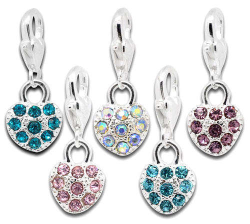 Colored diamante Clip On Heart Charm Fit Link Chain Bracelet