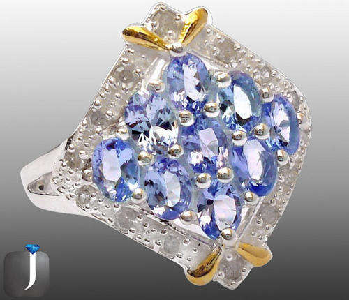 (R6500) GENUINE DIAMOND  & BLUE TANZANITES in SOLID 925 STERLING SILVER Size 7,5
