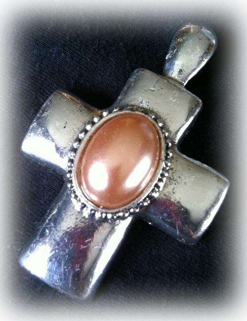 TIBETAN SILVER FAUX PEARL CROSS PENDANT