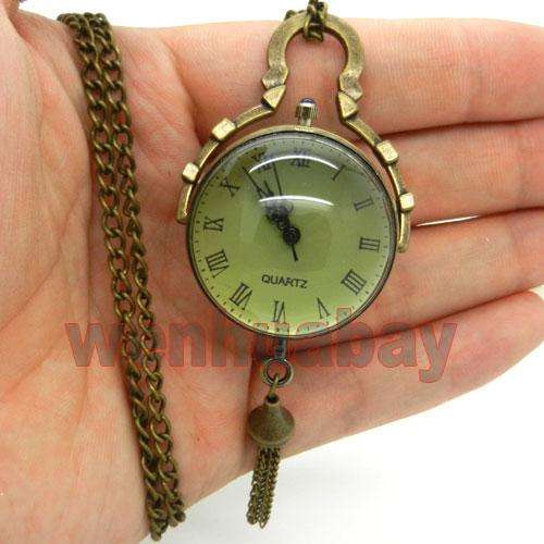 LAST ONE!!!BEAUTIFULL GLASS BALL COPPER TONE ROUND NECKLACE Pocket Watch