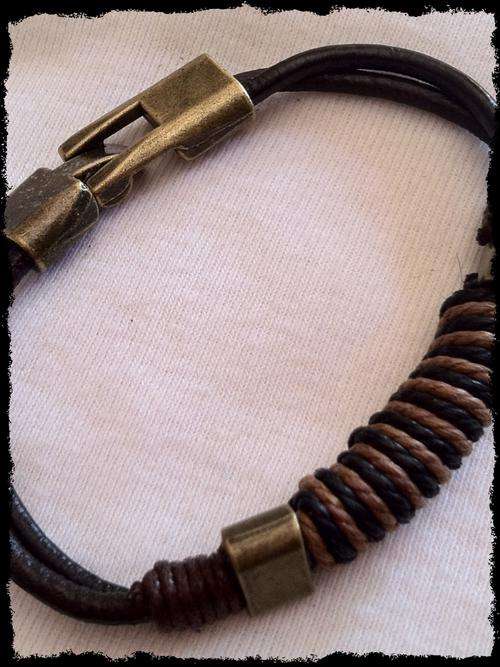 BROWN FAUX LEATHER BRACELET, COPPER TONE LATCH