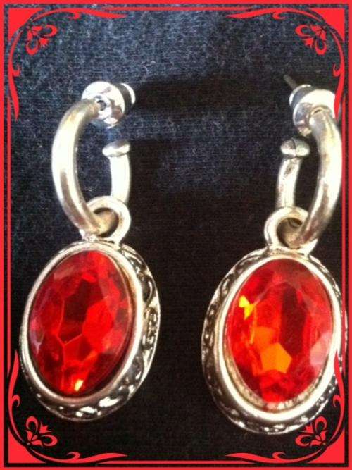 STUNNING TIBETAN SILVER RED OVAL EARRINGS