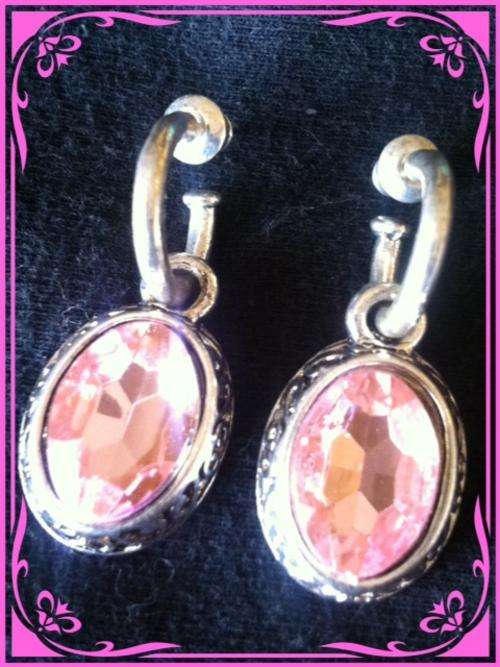 STUNNING TIBETAN SILVER PINK OVAL EARRINGS