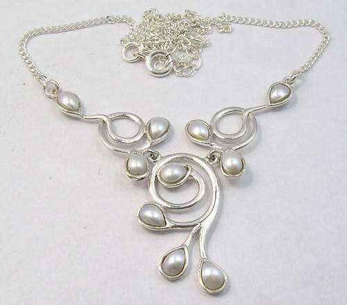 SOLID .925 Silver New FRESH WATER PEARL Designer Necklace