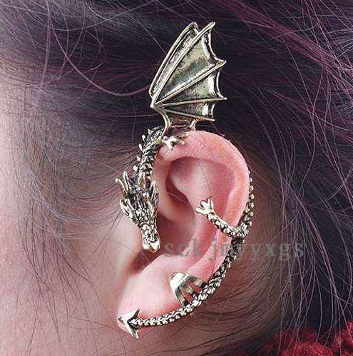 Gothic Punk Rock Temptation Metal Wrap Fly Dragon Ear Cuff Clip Earring
