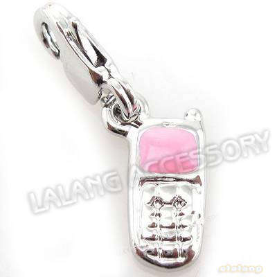 Enamel Pink Cellphone Clasp Clip On Charms Pendants