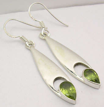 SOLID 925 Sterling Silver GENUINE PERIDOT FANCY Dangle Earrings 4.9CM