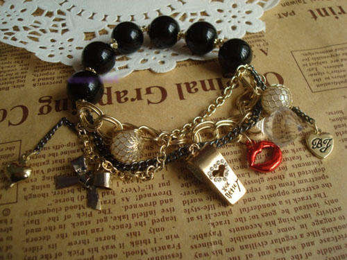 Bowknot Heart design Multi Pendant Bangle Bracelet
