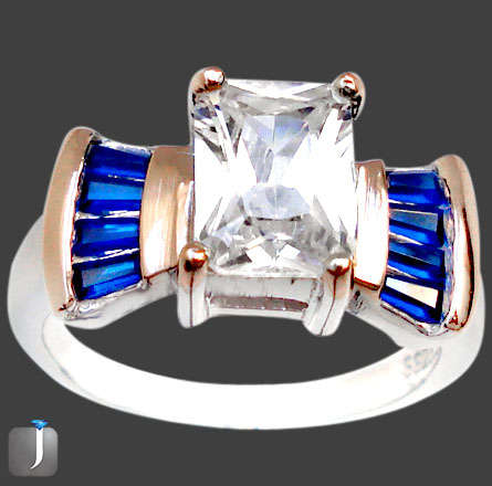 3.97cts WHITE TOPAZ BAGUETTE and ROSE GOLD IN SOLID 925 STERLING SILVER RING: SIZE 6.5