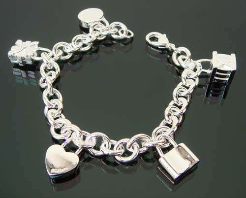 GORGEOUS STERLING SILVER MULTI LOCKS CHARM BRACELET