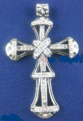 TIBETAN SILVER CROSS WITH DIAMANTE PENDANT LARGE