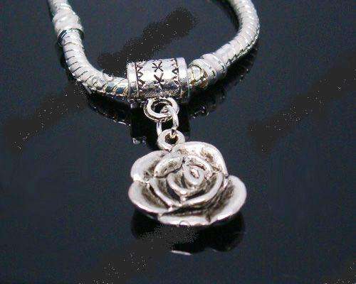 TIBETAN SILVER DANGLING ROSE CHARMS FITS PArDORA