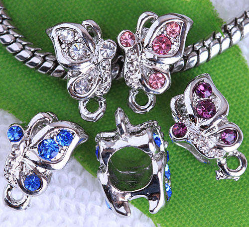 Mixed Crystal Butterfly Bail Charm Bead Fit Pandora