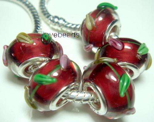 5pcs Silver Muran Glass Beads charm Fit Pardora