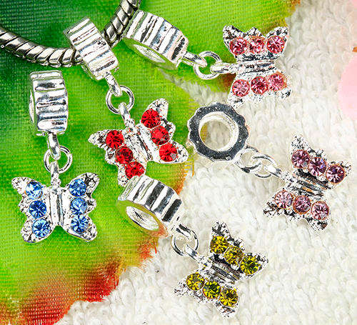 Silver Plated Bail CRYSTAL BUTTERFLY Charm Dangle Fit PaRdora