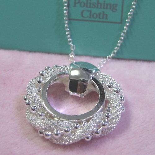 STERLING SILVER MESH BEADS  PENDANT ON THIN CHAIN