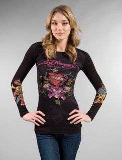 ORIGINAL!! ED HARDY  LADIES LONG SLEEVE SHIRT BLACK SIZE: 10