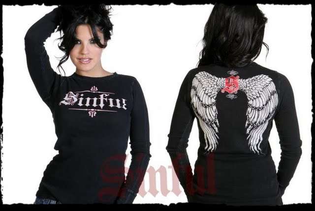 ORIGINAL!! SINFUL LADIES LONG SLEEVE SHIRT BLACK SIZE: 8 WINGS