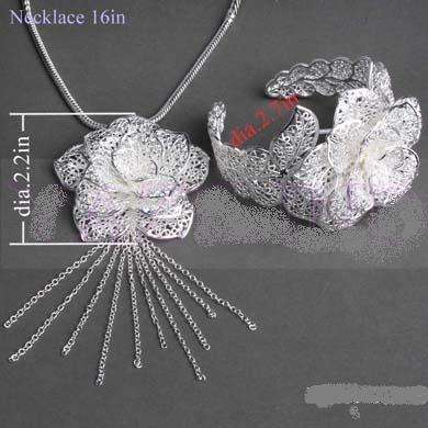 STUNNING TIBETAN SILVER  ROSE NECKLACE & BANGLE SET