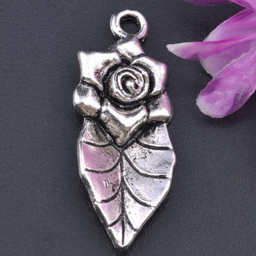 TIBETAN SILVER ROSE LEAVE CHARM