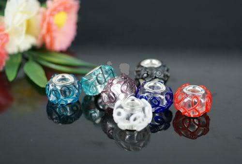 mixed SILVER lampwork COLOR SCRIBLE glass beads fit pardora