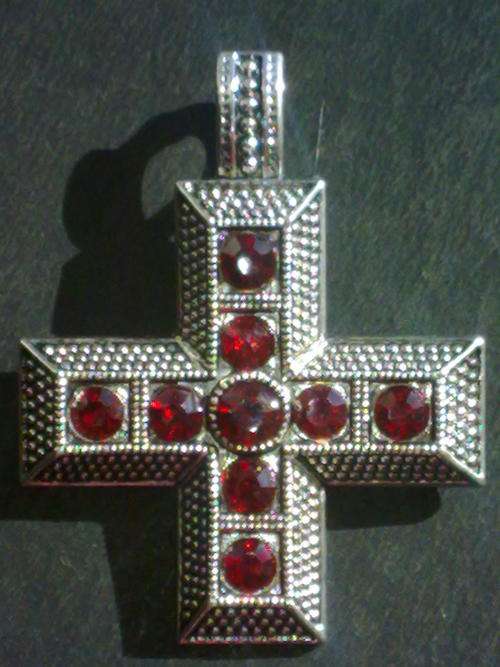 NEW!!!  TIBETAN SILVER  RUBY RED STONES CROSS